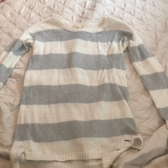 Hollister Silver and White Striped Sweater!!❄️ - Picture 1 of 1